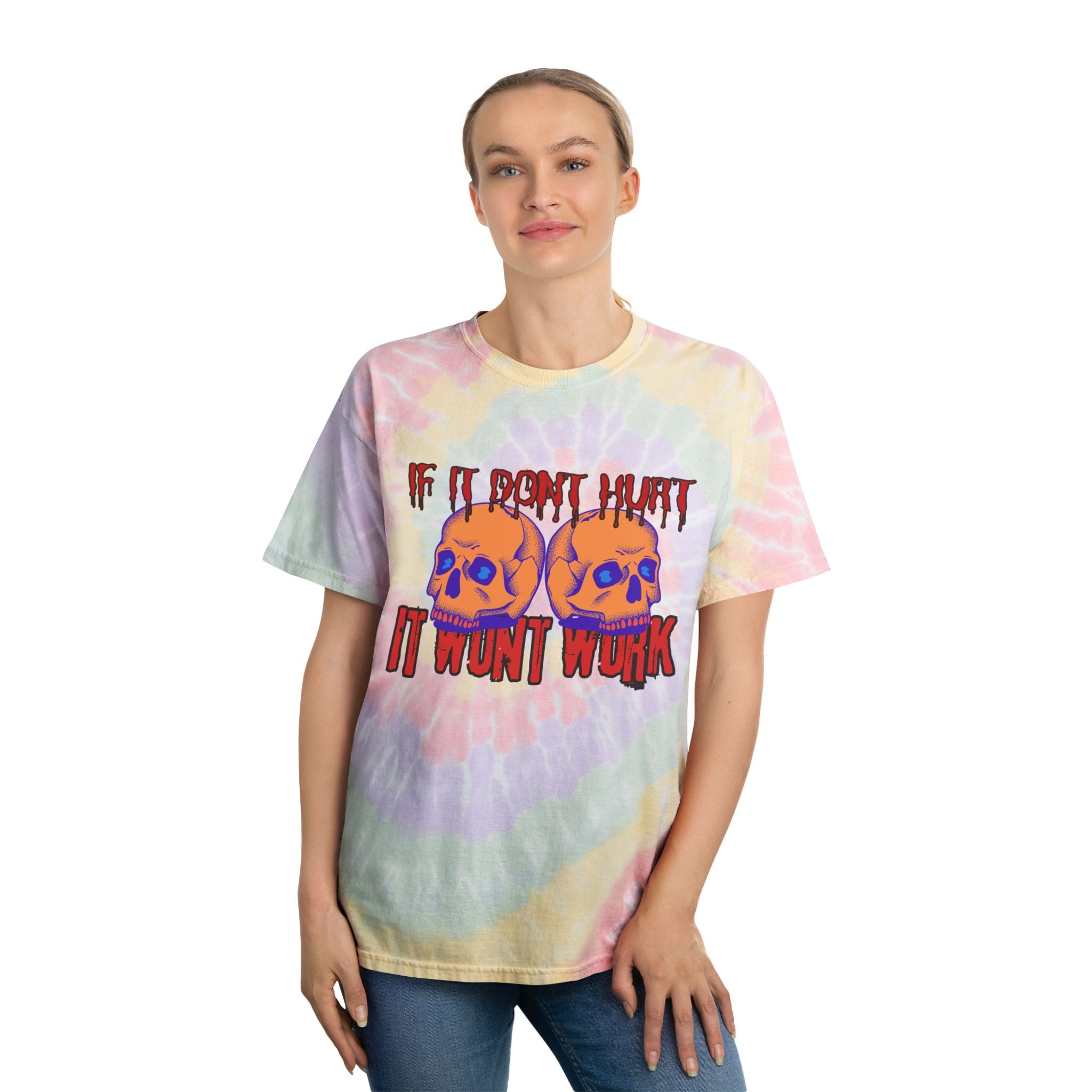 "IF IT DON'T HURT, IT WON'T WORK" Tie-Dye Spiral DEATHFIT Tee