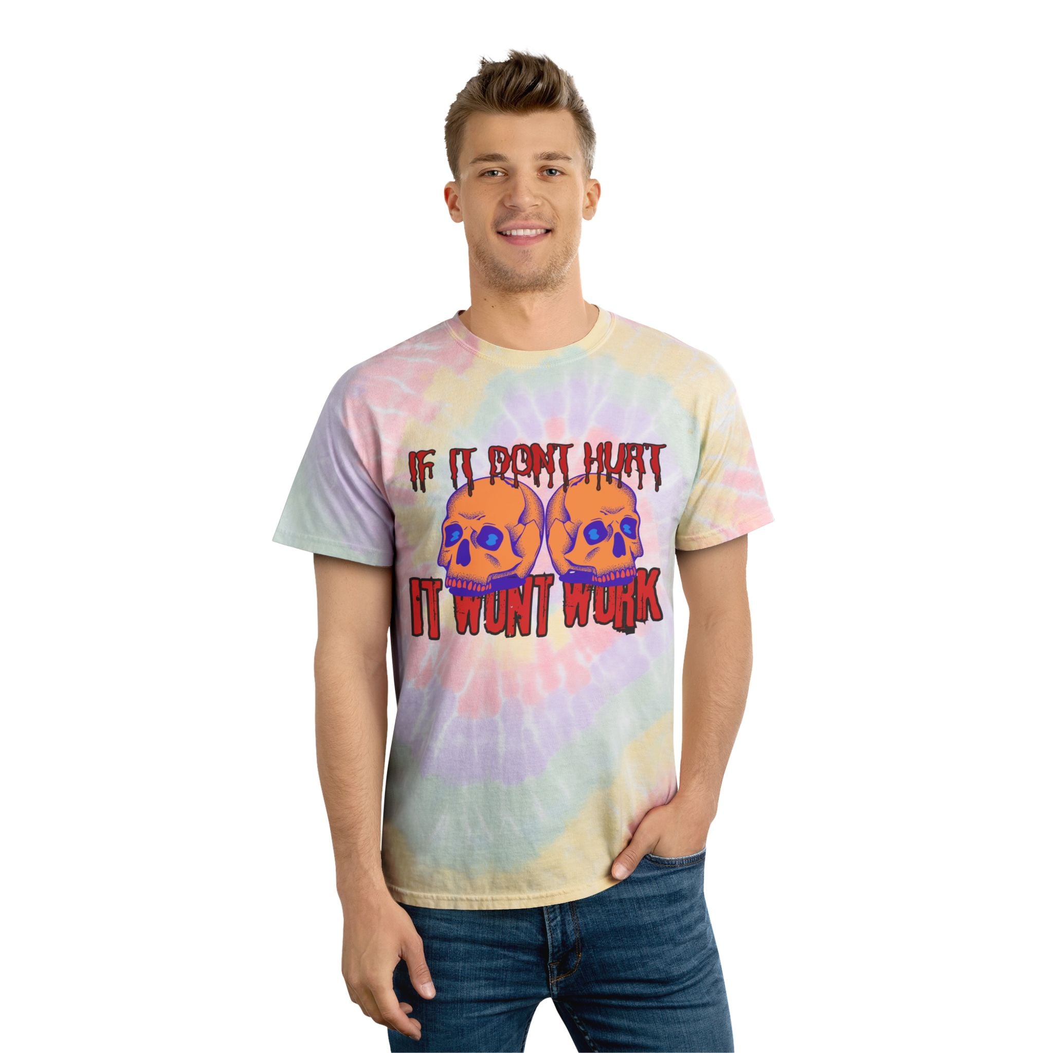 "IF IT DON'T HURT, IT WON'T WORK" Tie-Dye Spiral DEATHFIT Tee
